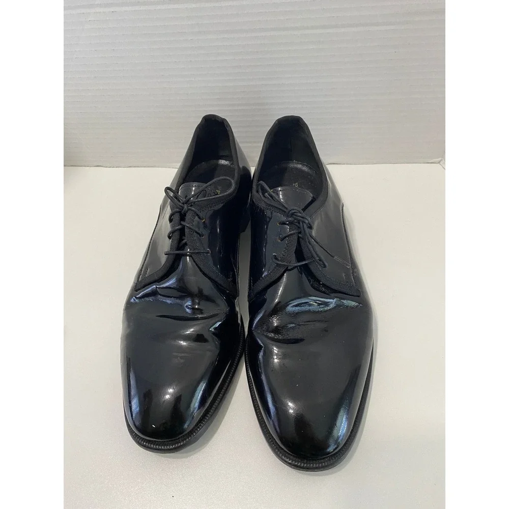Pronto Uomo Oxford Shoes Men 9.5 Black Patent Leather Lace Up Formal Dress